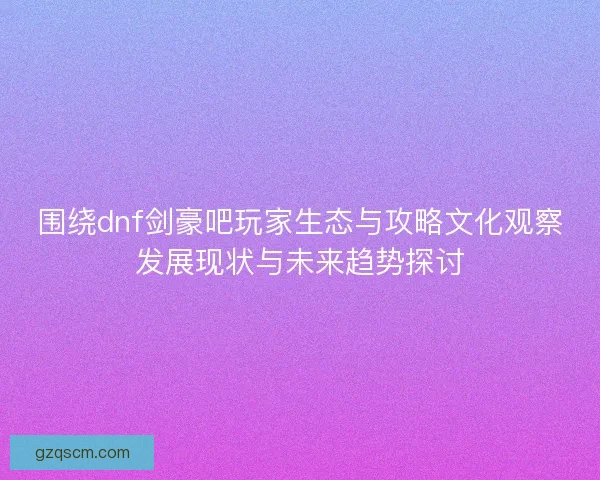 围绕dnf剑豪吧玩家生态与攻略文化观察发展现状与未来趋势探讨